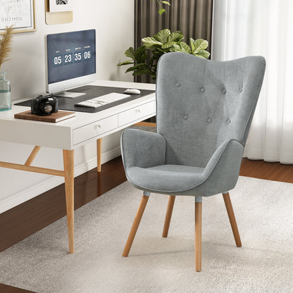Fauteuil Scandinavisch – Zithoekstoel – Leunstoel – Lounge Chair – Relaxstoel – Grijs Stof – Houten Armleuningen – Afmeting 66x71x109 cm
