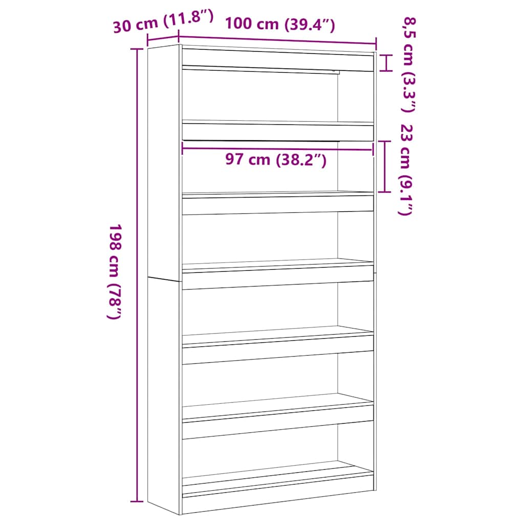 Boekenplank – Wandrek – Boekenrek – Wandplank – Opbergplank – Houten 6 Planken – Ruimtebesparend Design – Sonoma Eikenhout