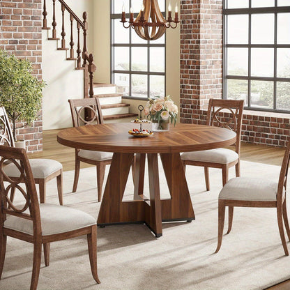 Eettafel – Ronde Tafel – Eetkamertafel – Houten Tafel – Ronde Eettafel – 119 cm Diameter – Walnoot Hout – Stevige Pedestal Onderstel