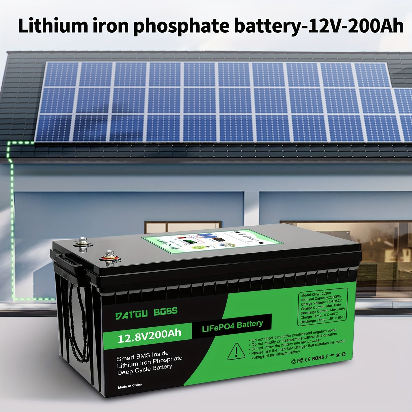 Lithium Accu – LiFePO4 Accu – 12V Accu – Lithium Batterij – 200Ah Accu – Geïntegreerd BMS – Hoge Capaciteit 200A – 8000+ Laadcycli – Maximaal 2560W Piekvermogen