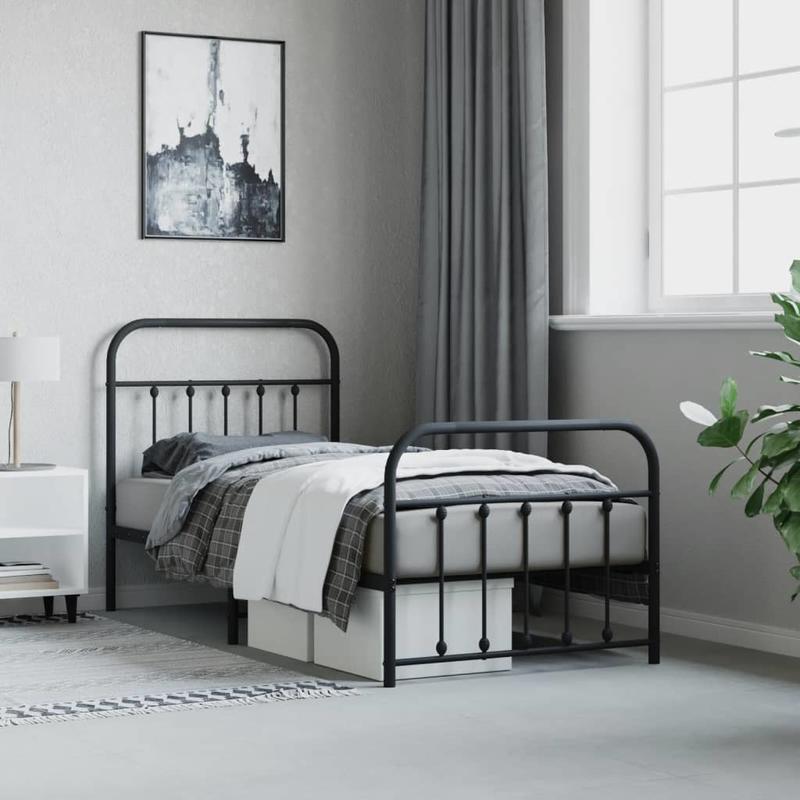 Bedframe – Bedbodem – Ledikant – Eenpersoonsbed – Slaapbank – Metalen Verstelbaar Frame – Stevig Zwart 90x200 cm – Eenvoudige Montage Zonder Gereedschap
