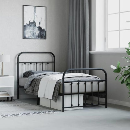 Bedframe – Bedbodem – Ledikant – Eenpersoonsbed – Slaapbank – Metalen Verstelbaar Frame – Stevig Zwart 90x200 cm – Eenvoudige Montage Zonder Gereedschap