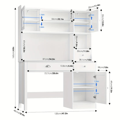 Wit Houten Bureau – Schrijftafel – Computertafel – Make-up Tafel – Werkplek Meubel – Met 3 Lades en 3 Deuren – Verstelbare Planken – Stevig en Ruim