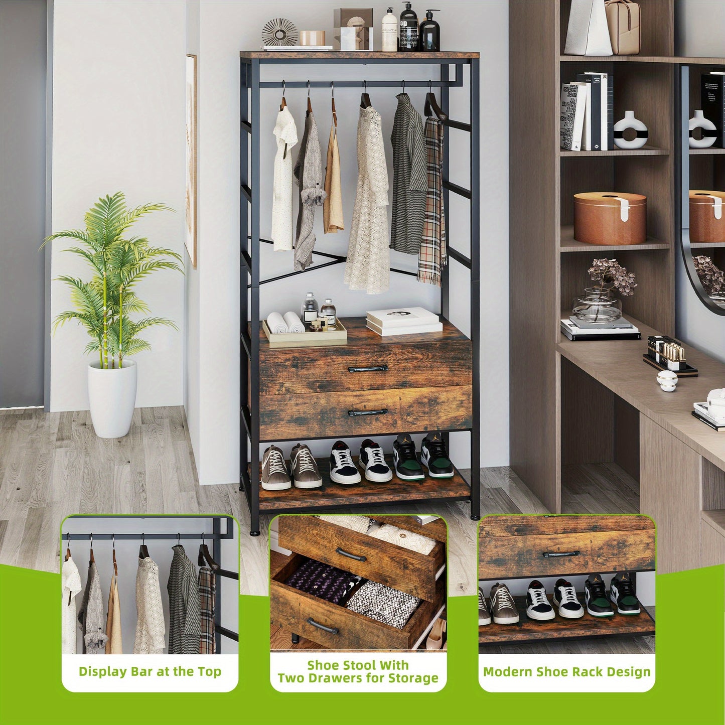 Halmeubel – Schoenenkast – Kapstok – Opbergmeubel – Entreekast – Industrieel – Massief Hout – Compact Ontwerp