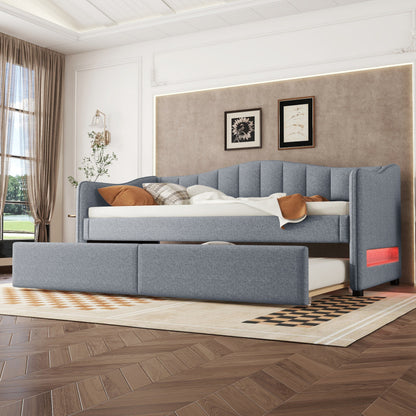 Bedbank – Slaapbank – Sofa Bed – Tagesbett – Eenpersoonsbed – Uittrekbaar Bed – Linnen Bekleding – 90x200 cm