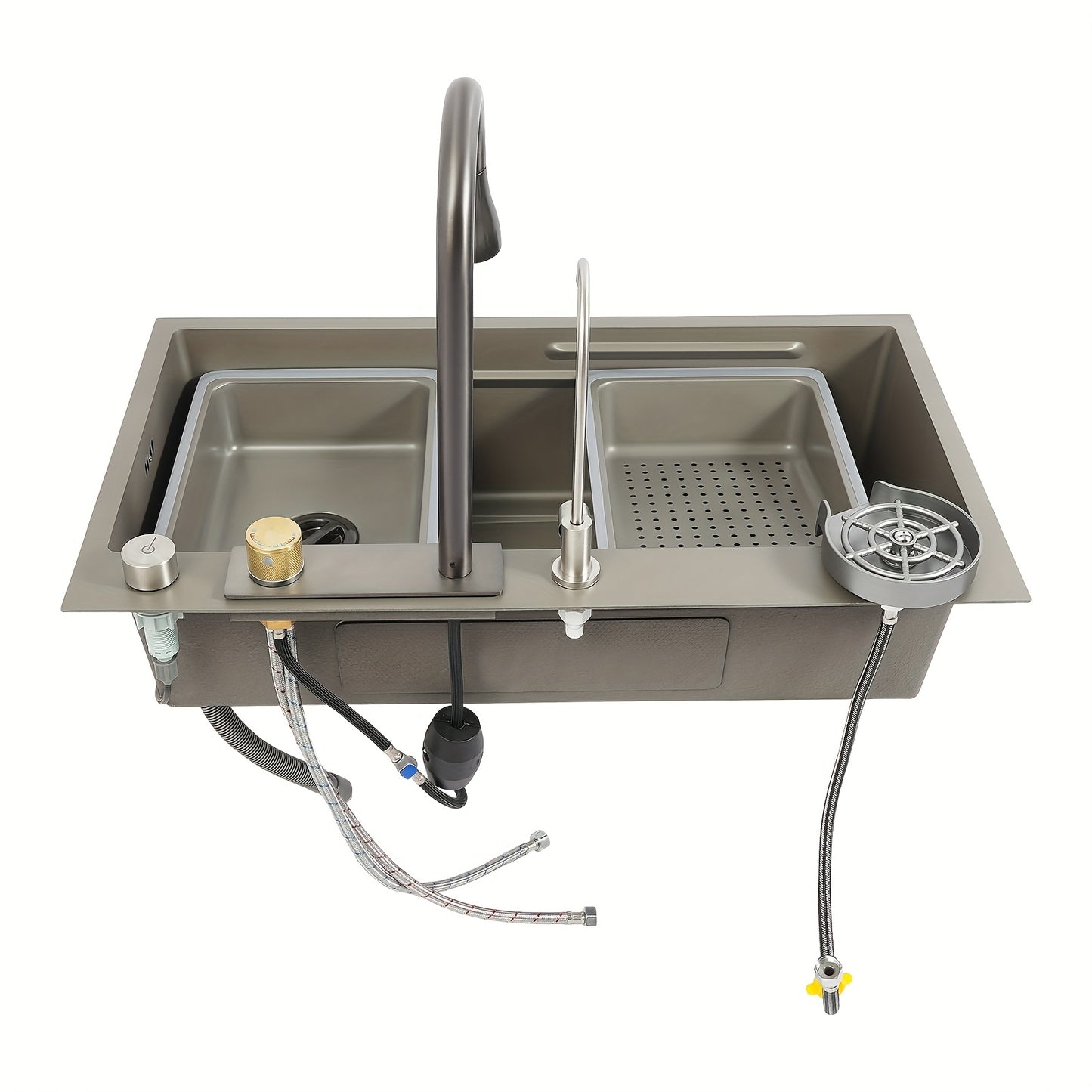 Spoelbak – Keukenspoelbak – Inbouwspoelbak – RVS Spoelbak – Zwarte Spoelbak – 80x45 cm – Uittrekbare Kraan Met 360° Draaibereik