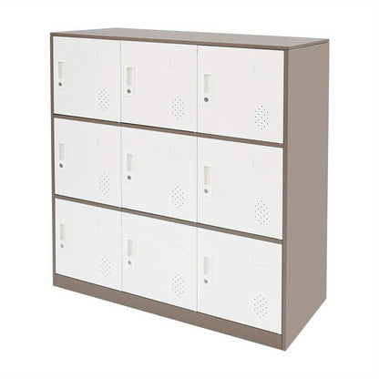 9-Door Heavy-Duty Lockable Metal Storage Cabinet with Card Slots & Key Lock - Modern Floor-Standing Office Cabinet with 9 Individual Compartments, 74.84KG/Shelf Capacity, Easy Assembly for Home Office, School, Business - Cont