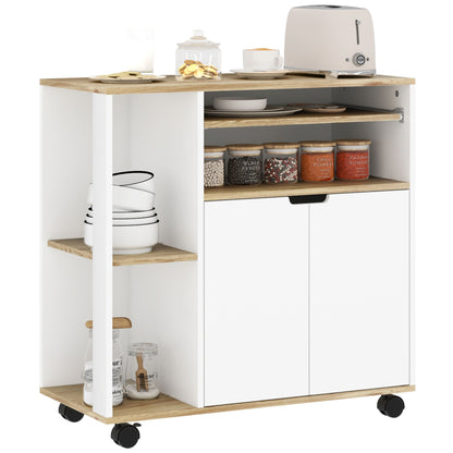 Serveerwagen – Keukentrolley – Keukenwagen – Serveerkar – Roltafel – Verstelbare Planken – 80x40x82 cm – Naturel Hout & Wit