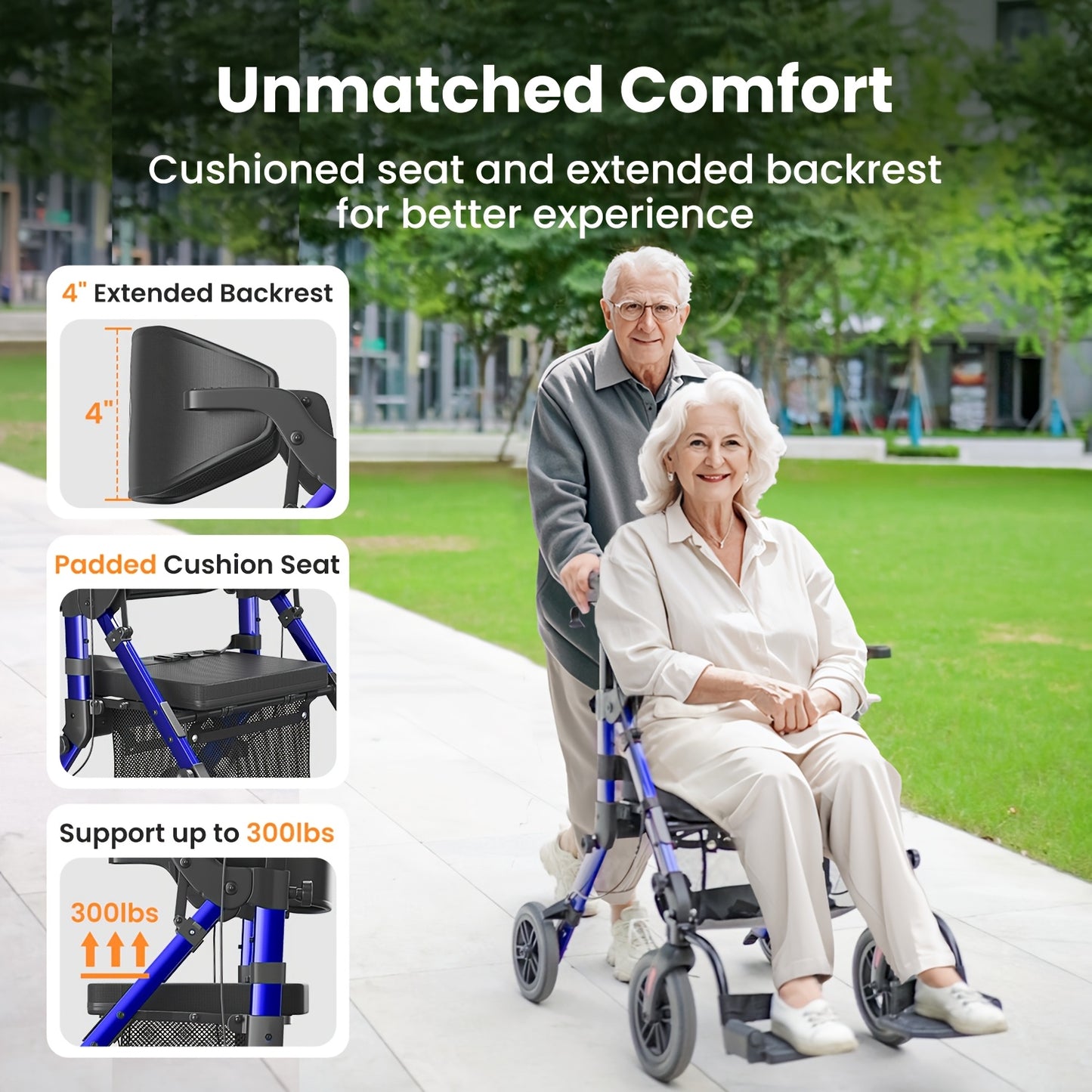 2-in-1 Rollator – Looprek – Transportstoel – Mobiliteitshulp – Wandelwagen – Lichtgewicht Opvouwbaar – Lineaire Remmen & Comfortabel Zitje – Duurzame Plastic Wielen