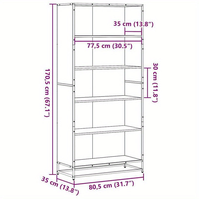 [Versatile Use] Stylish Gray Sonoma Oak Bookcase - 3-Section Vertical Shelving Unit with Black Metal Frame, Smooth & Moisture-Proof Wood, Ample Storage for Living Room, Office, or Study - Perfect for Books, Decor, and Essenti