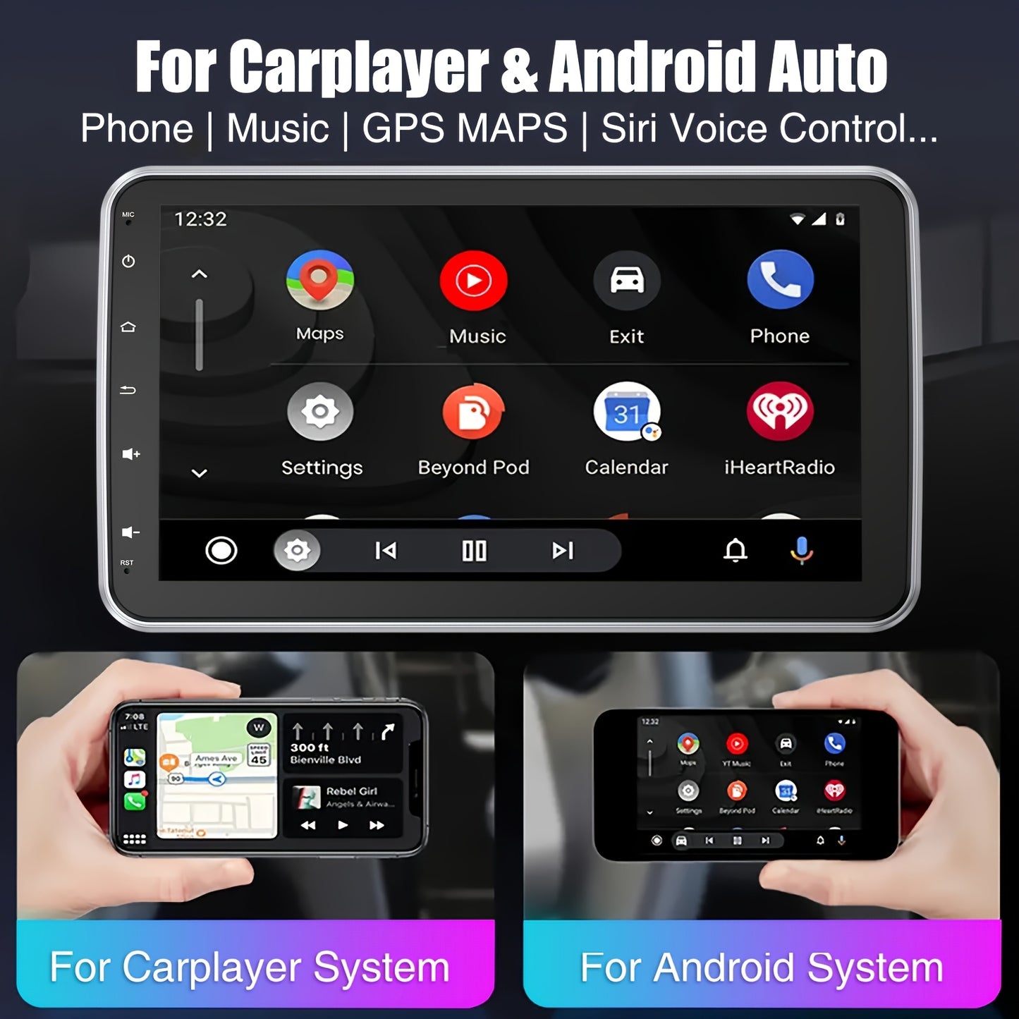 Android Autoradio – Car Multimedia Systeem – Auto Stereo – Touchscreen Radio – Autoradio Draaibaar 10,1 Inch – 2+64GB Geheugen – Android Auto & Apple CarPlay Draadloos – HD Scherm Met AHD Camera