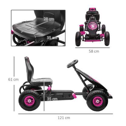 Skelter – Trapauto – Go-Kart – Gokart – Loopauto – Felroze – Remsysteem Met Handrem En Achteruittraprem – Schokabsorberende Rubberen Wielen