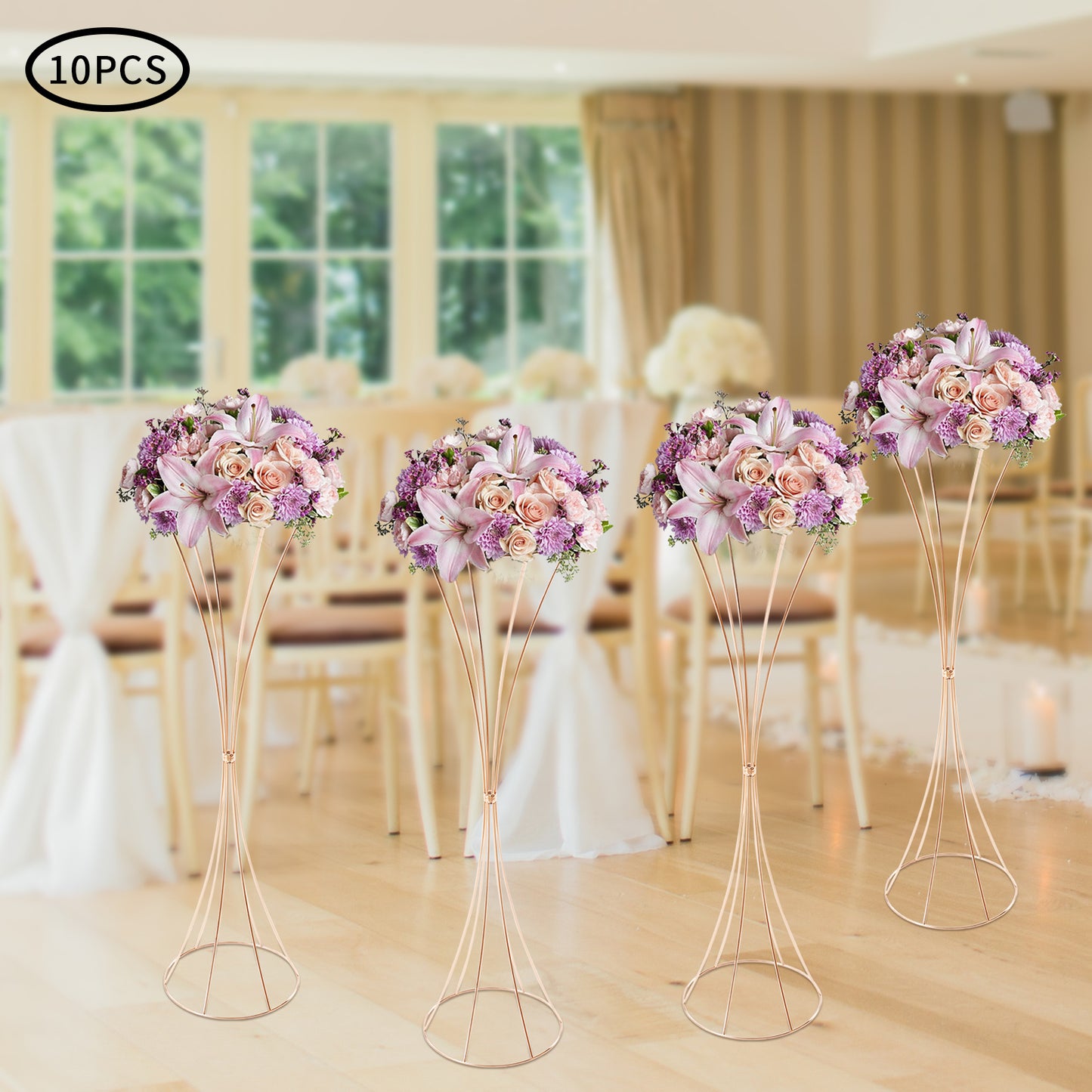 Gouden Trompet Vazen – Gouden Vaas Set – Bloemenvazen – Decoratie Vazen – Moderne Vazen – Set van 10 – 80 cm Hoog – Duurzaam Metaal