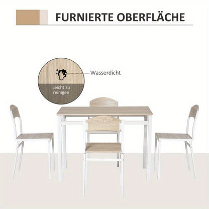 Eettafelset – Eethoek – Keukentafelset – Zitgroep – 5-delig – MDF Houtnerf – Metalen Onderstel – 80x80 cm – Lichtgrijs Wit