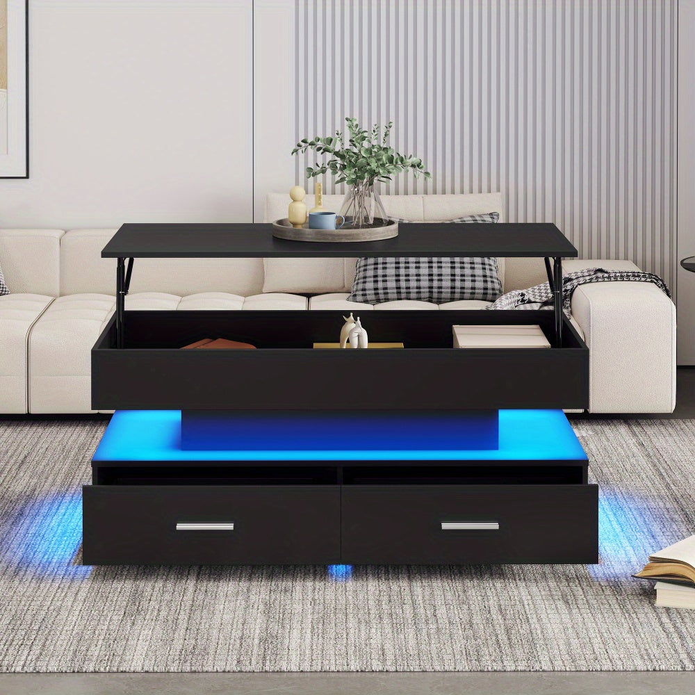Adjustable Height Coffee Table with 2 Drawers & Open Storage - Lift-Up Design, Black Metal Frame, 100x50x44cm, Modern Contemporary Style for Living Room, Bedroom, Office - Easy Assembly, No Power Needed, Coffee Table for Livi
