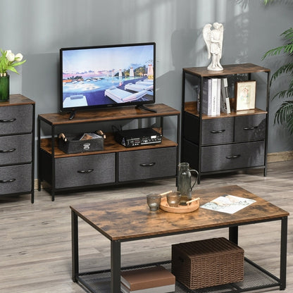 Ladekast – Dressoir – Opbergkast – Kledingkast – Vintage Meubel – Zwart Metalen Frame – Verstelbare Voeten – Stoffen Laden – MDF Plank