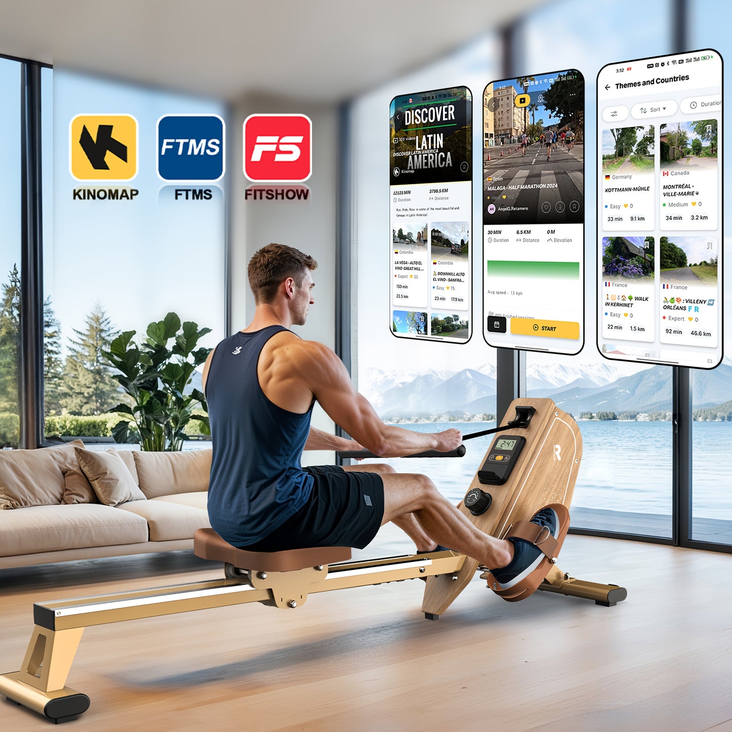 Magnetische Roeitrainer – Roeimachine – Fitness Roeier – Indoor Rower – Home Gym Roeitrainer – 16 Weerstandsniveaus – Draagvermogen 150 kg – Draadloze Monitor – Compact Vertical Opbergbaar – Grijs