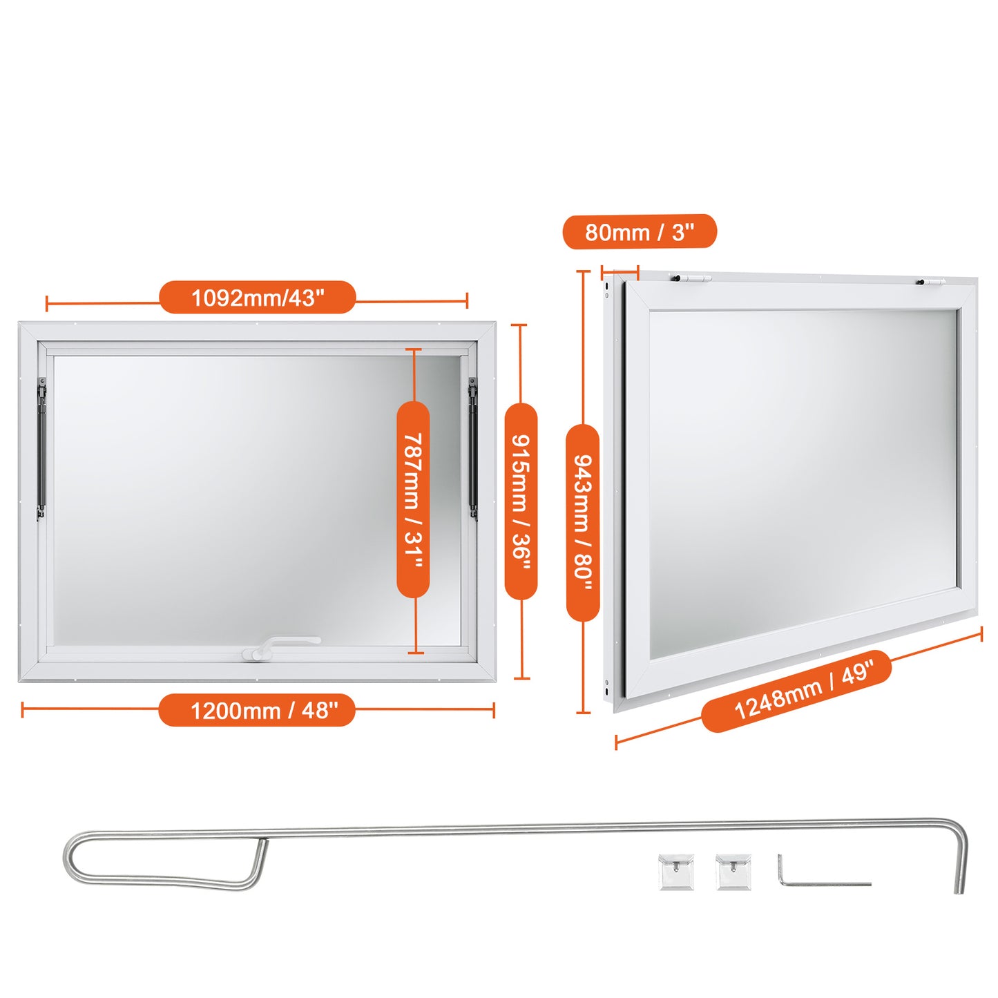 Foodtruck Luifel – Serveerruit – Uitgifteraam – Verkoopkraam Raam – Schuifraam – Aluminium Frame – 48"x36" – Hydraulische Steunen – Met Slot & Zonnescherm