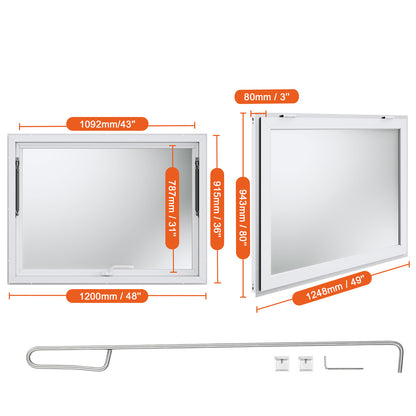 Foodtruck Luifel – Serveerruit – Uitgifteraam – Verkoopkraam Raam – Schuifraam – Aluminium Frame – 48"x36" – Hydraulische Steunen – Met Slot & Zonnescherm
