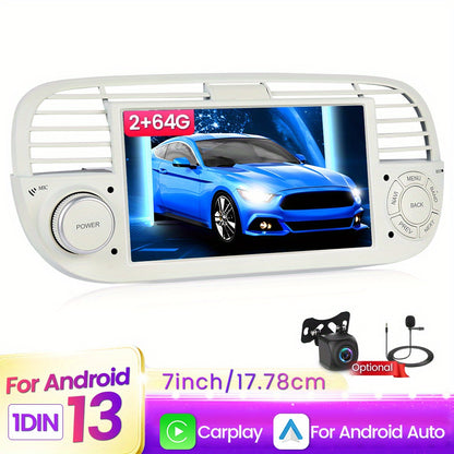 7 Inch Car Radio Fiat 500 – Multimedia Systeem – Touchscreen Autoradio – Navigatie Systeem – Stereo Speler – Draadloze CarPlay & Android Auto – Ingebouwde GPS en WiFi – Inclusief Camera en Microfoon