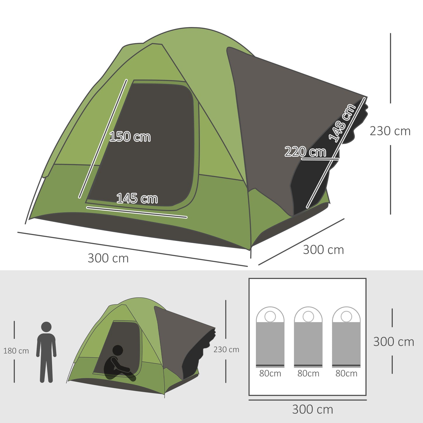 Groene Tent – Kampeertent – Reistent – Autotent – Buitentent – 4-5 Persoons – Stevig Polyester & Lichtgewicht Glasvezel Frame – Ruime Stahoogte 230 cm
