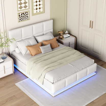 Boxspring Bed – Tweepersoonsbed – Opbergbed – LED Bed – Kunstleer Bed – 140x200 cm – Hydraulisch Opzetmechanisme – 16 Kleuren LED-verlichting