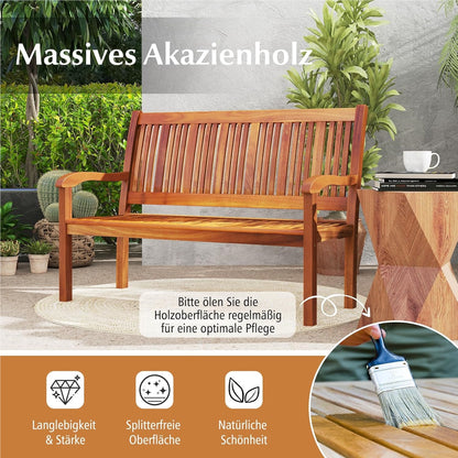 Houten Tuinbank – Buitenbank – Balkonbank – Parkbank – Zithoekbank – Weerbestendig Acaciahout – 320 Kg Draagkracht – 126x63x91 Cm – 2-3 Personen