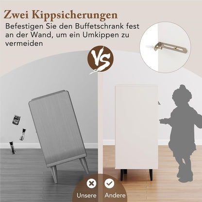 Houten Sideboard – Dressoir – Keukenkast – Opbergkast – Buffetkast – 5 Verstelbare Planken – Wit 120x40x90 cm