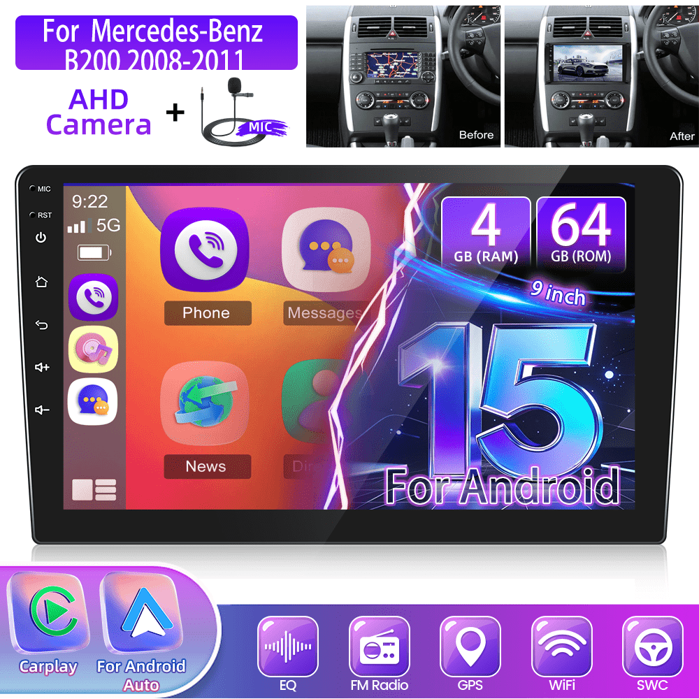 Android 15 Car Stereo – Multimedia Systeem – Navigatie Unit – Autoradio – Touchscreen Radio – 9 Inch HD Scherm – Draadloos & Bekabeld CarPlay – AHD Achteruitrijcamera & 4G Wifi