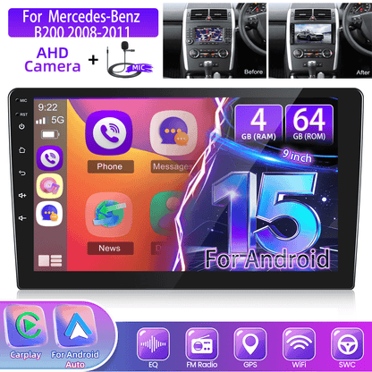 Android 15 Car Stereo – Multimedia Systeem – Navigatie Unit – Autoradio – Touchscreen Radio – 9 Inch HD Scherm – Draadloos & Bekabeld CarPlay – AHD Achteruitrijcamera & 4G Wifi