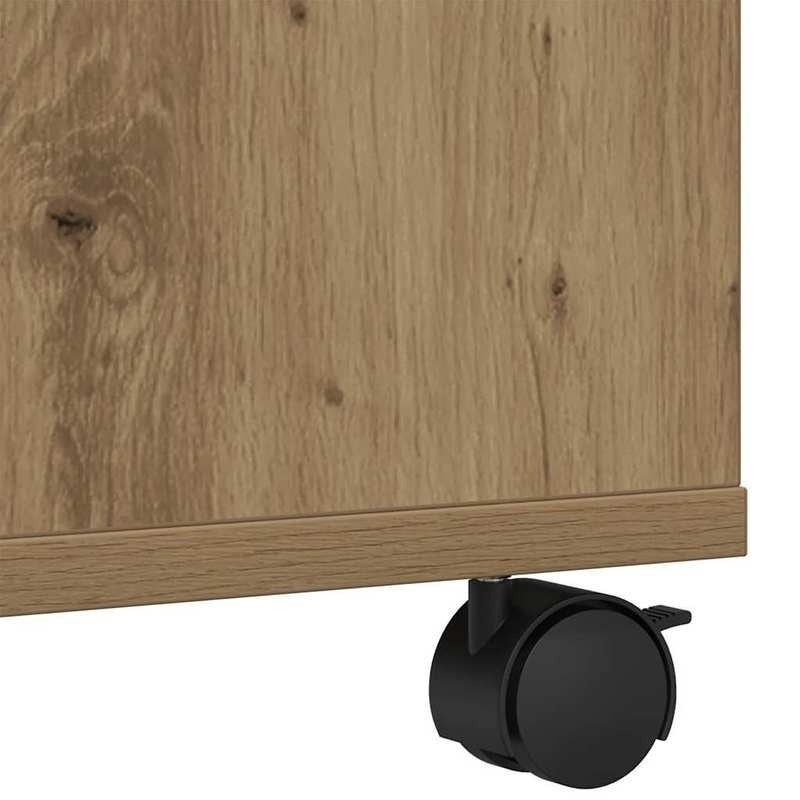 Oak Manual Printer Stand with 4-Wheel Mobility & Heavy-Duty Wood - Sturdy Space-Saving Desktop Organizer with Storage Shelves & Printer Cabinet for Office, Printer, Scanner, Books (Easy Assembly) -