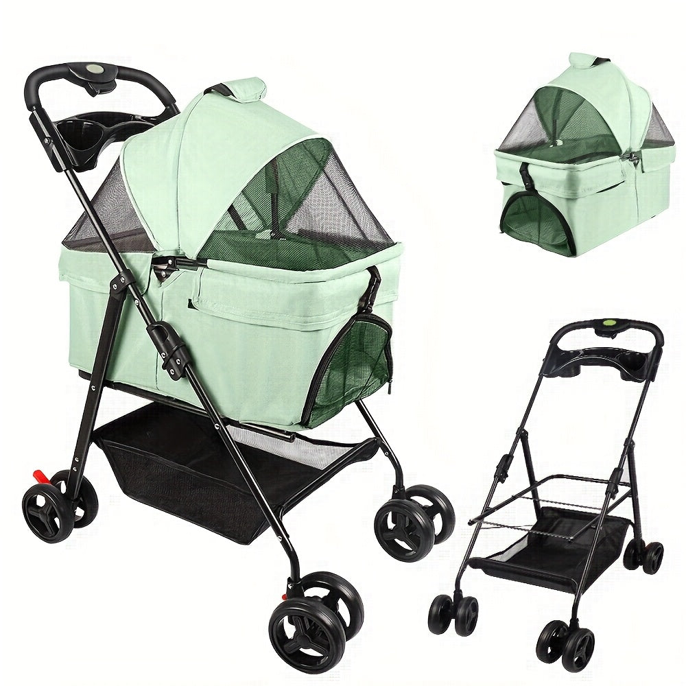 Dierenwagen – Hondenbuggy – Huisdierenwagen – Kattenwagen – Wandelwagen – Opvouwbaar – Afneembare Mand – Lichtgewicht 50x65x99 cm – Geschikt Tot 15 kg – Ademend Gaas