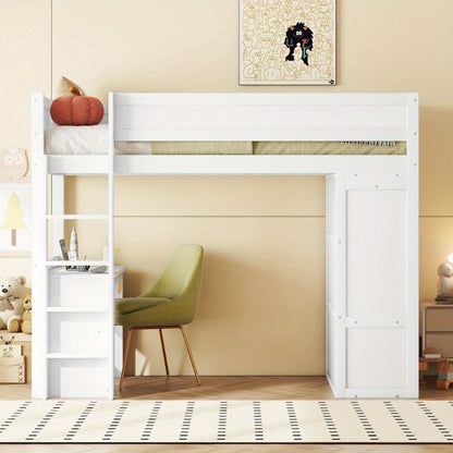 Hoogslaper – Stapelbed – Kinderbed – Eenpersoonsbed – Opbergbed – Ruimtebesparend – Met Kledingkast & Bureau – Duurzame Lichtgewicht Constructie – Modern Minimalistisch Wit Design