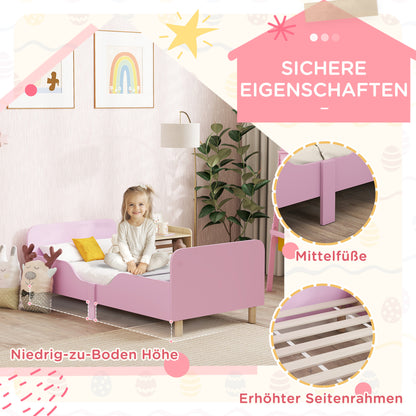 Kinderbedframe – Eenpersoons Bed – Kinderbed – Bedframe Met Veiligheidsrail – Kinderbed Roze – Compact Formaat – Stevig Materiaal