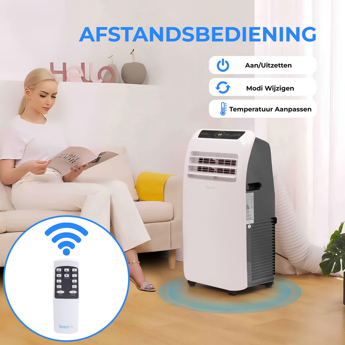 Mobiele airco – Draagbare airconditioner – Verkoeler – Ontvochtiger – Ventilator – 12.000 BTU – Stil en Compact ontwerp