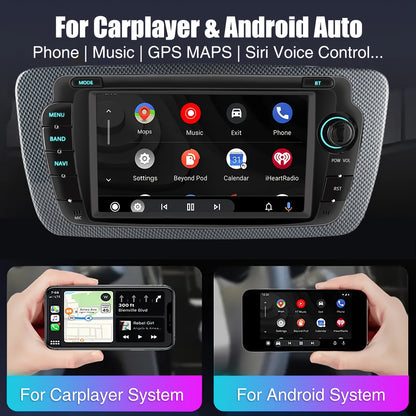 ESSGOO 2+64G Auto Radio Android 14 Car Stereo Multimedia Player 2 DIN Fit 7 Inch/17.78cm For Seat Ibiza MK4/6J 2009-2013 With Wireless Carplayer, Android Auto, WiFi FM RDS Radio USB SWC Mirror Link with Microphone