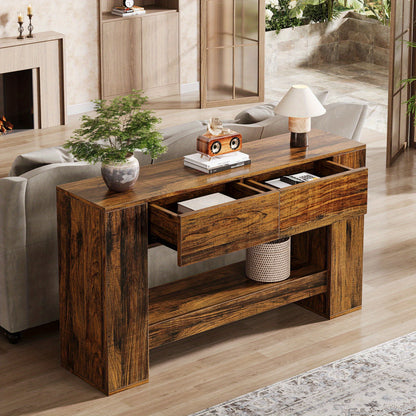 Extra Lange Haltafel – Halmeubel – Sofa Tafel – Sidetable – Wandtafel – 139,95 cm Lang – Verborgen Lades en Open Planken – Stevige MDF Houtlook – Eenvoudig Te Monteren