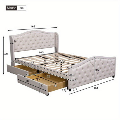Polsterbett 140x200 cm – Gestoffeerd Bed – Tweepersoonsbed – Slaapbank – Guestbed – Met Metalen Frame – Tufted Hoofdbord – 2 Opberglades – Comfortabel & Stijlvol