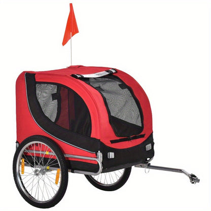 Hondenfietskar – Fietsaanhanger Hond – Hondenbuggy – Huisdier Carrier – Fietskar Voor Honden – Waterdichte Kap – Veiligheidsharnas – Inklapbaar – Lichtgewicht – Geschikt Voor Kleine Tot Middelgrote Honden – Versterkte Constructie – Rood/Zwart