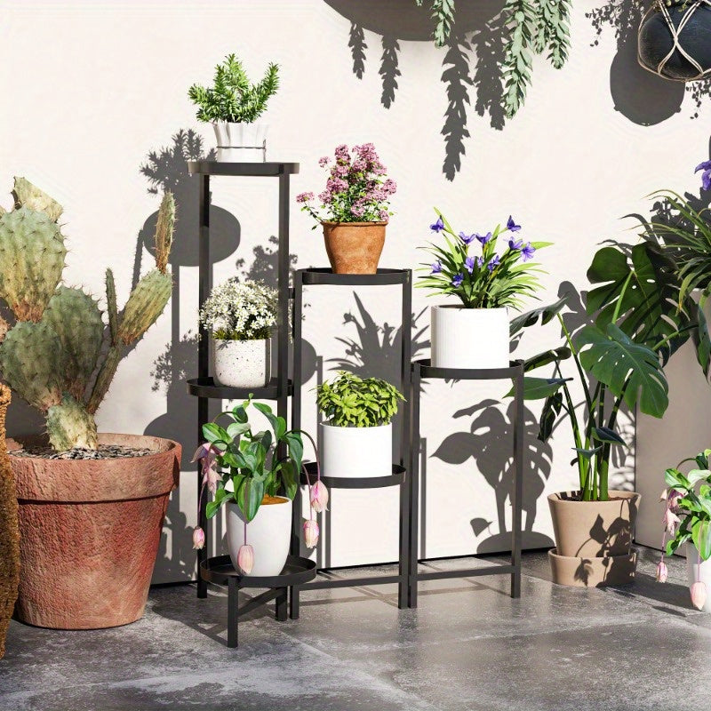 6-Laags Plantenrek – Plantenhouder – Bloemenrek – Tuinrek – Plantenstandaard – Opvouwbaar Metaal – Stevige A-Frame Ontwerp – 80 cm Hoog – Zwart