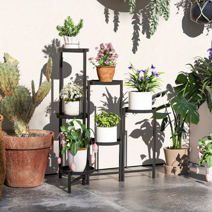 6-Laags Plantenrek – Plantenhouder – Bloemenrek – Tuinrek – Plantenstandaard – Opvouwbaar Metaal – Stevige A-Frame Ontwerp – 80 cm Hoog – Zwart