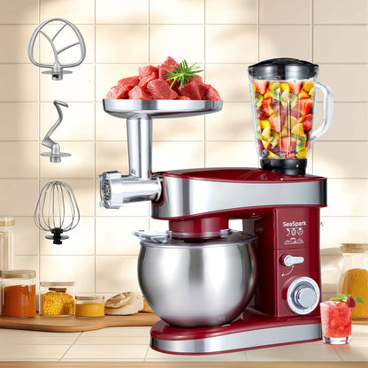 Keukenmachine – Keukenrobot – Foodprocessor – Keukenmixer – Keukenhulp – 6,3L RVS Mengkom – 6 Snelheden met Pulsefunctie – Rood