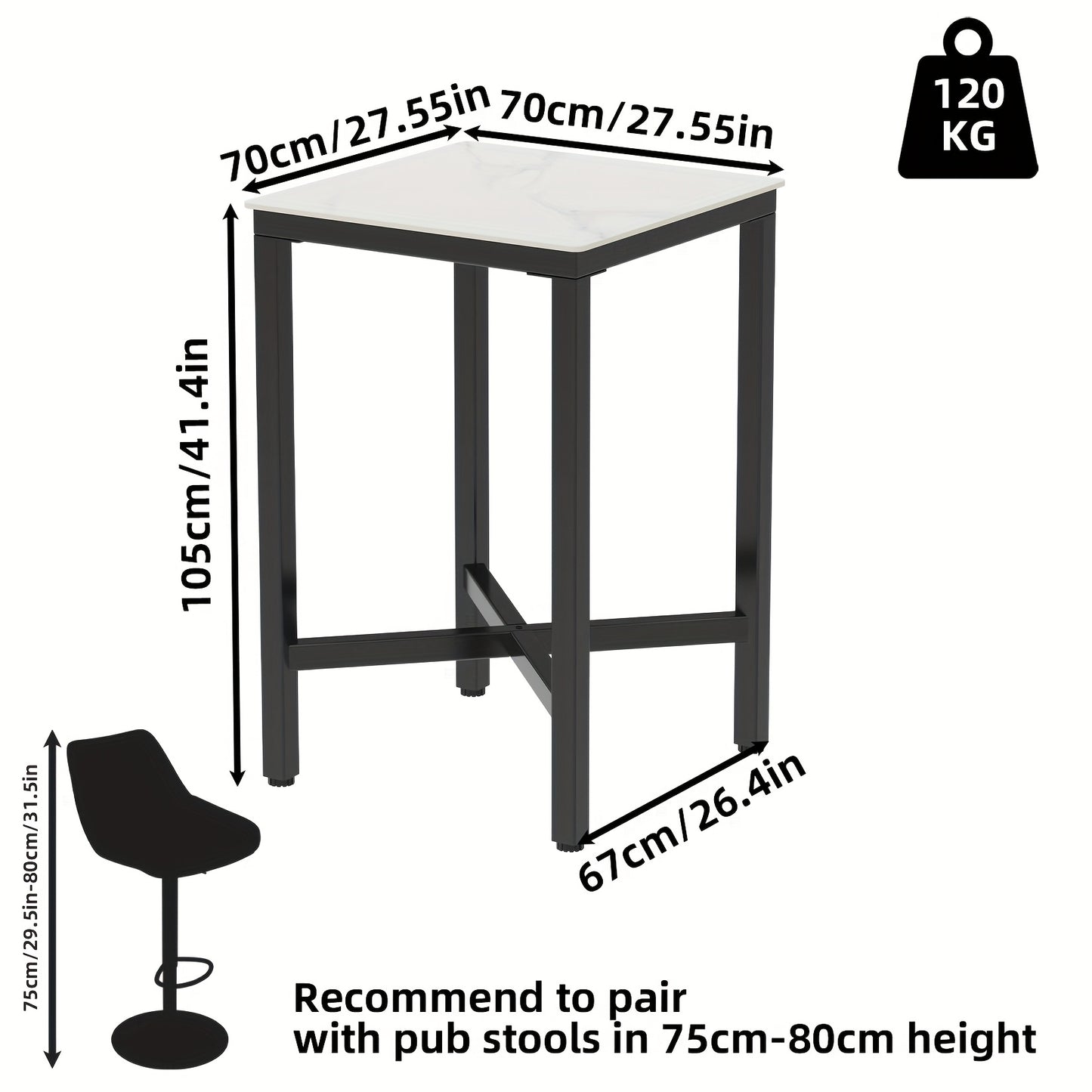 Eettafel – Tafel – Bartafel – Keukentafel – Bistrotafel – Krasbestendig Glanzend Blad – Stevig Metalen Kruisvoet