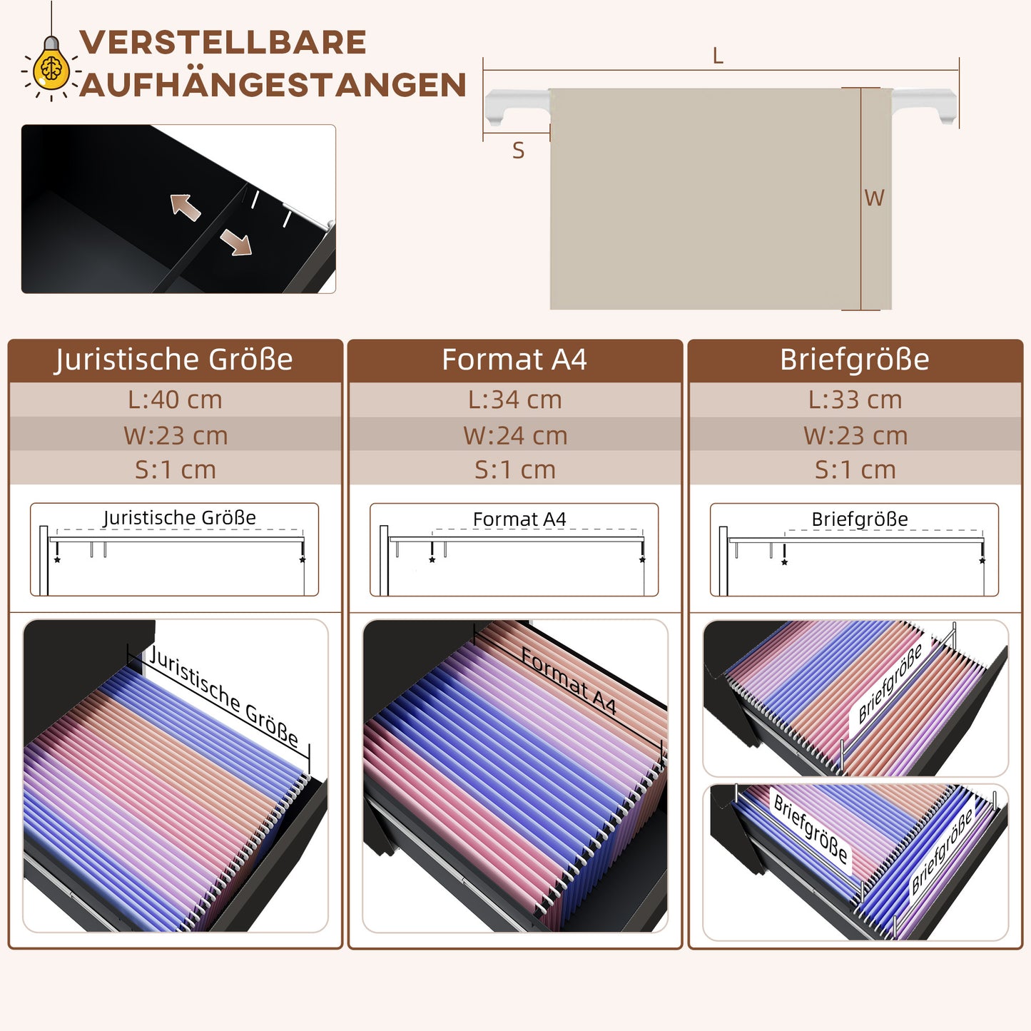 Mobiele Ladekast – Rollcontainer – Ladeblok – Opbergkast – Kantoorcontainer – Met Slot – Compact Mat Zwart – Stalen Frame – Drie Lades Met Verstelbare Rails