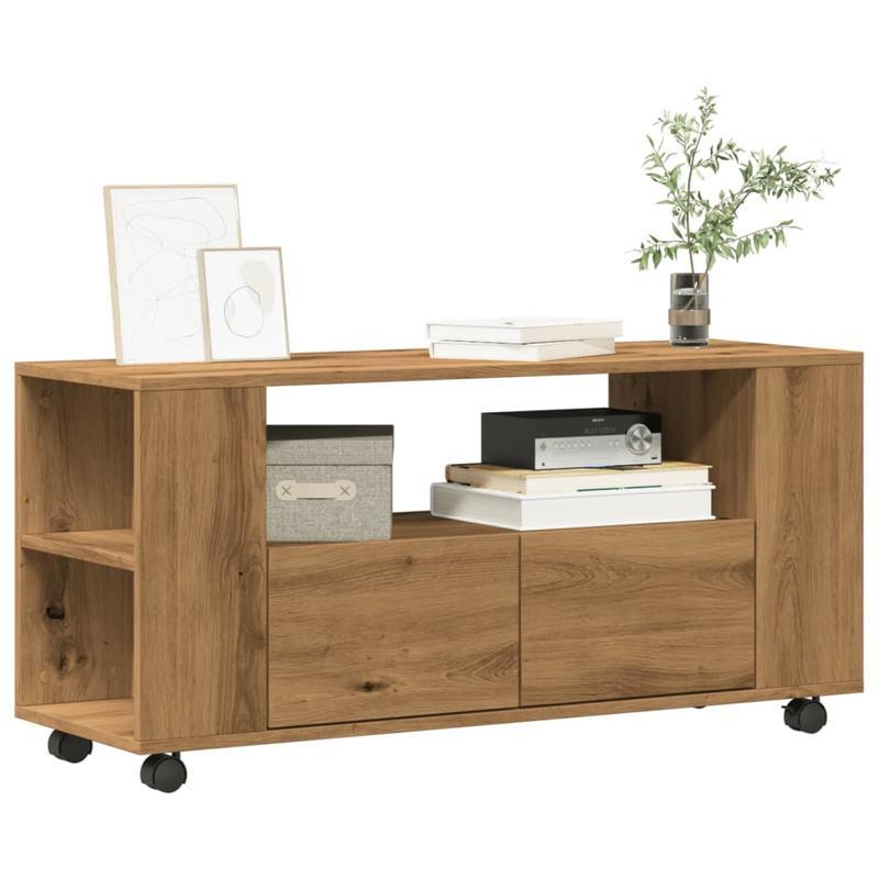 TV-stand – Tv-meubel – Multimedia meubel – Tv-dressoir – Tv-console – Variant Brun – Handgemaakt Eikenhout – Mobiel met Wielen