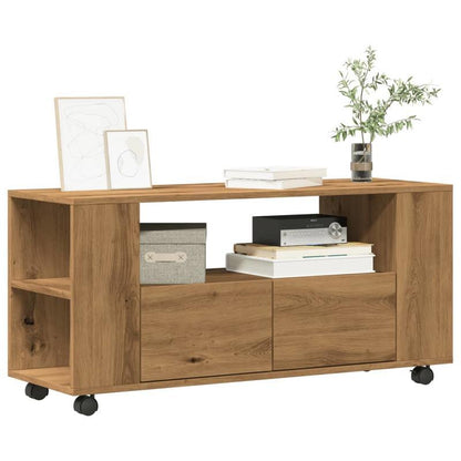 TV-stand – Tv-meubel – Multimedia meubel – Tv-dressoir – Tv-console – Variant Brun – Handgemaakt Eikenhout – Mobiel met Wielen