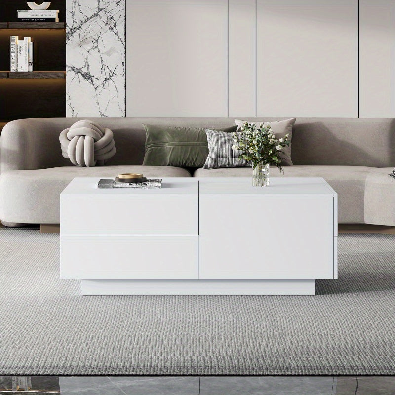Salontafel – Koffietafel – Woonkamertafel – Tafel – Verstelbare Salontafel – 90x55x45 cm – Vier Lades – Wit Mat Spaanplaat – Ruimtebesparend – Stevig