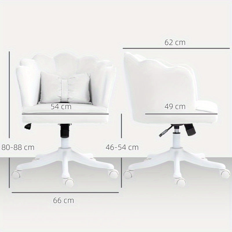 Bureaustoel – Stoel – Office Chair – Draaistoel – Kantoorstoel – Ergonomisch Design – Memory Foam Zitkussen – Verstelbare Zithoogte – 360° Draaibaar – Gewatteerde Armleuningen – Stevig Metalen Onderstel – Wit Fluweel