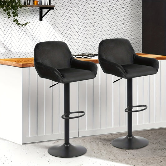 2pcs Velvet Bar Stools with Armrests - Plush Wide Seat, Black Metal Legs, Modern Luxe Design, Easy Assembly for Kitchen Island, Bistro & Home, Premium Comfort Counter Stools, Counter Height Bar Stools