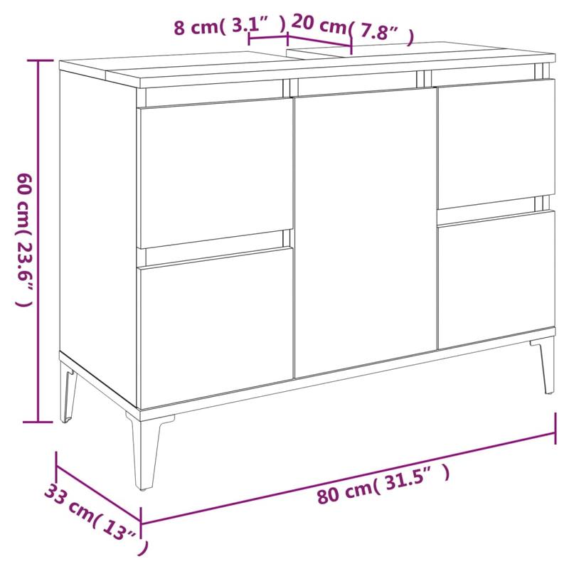 Witte Onderkast Badkamer – Wastafelkastje – Badkamerkast – Opbergkast – Kast Onder Wastafel – Ruimtebesparend Design – 80x33x60 Cm MDF Hout